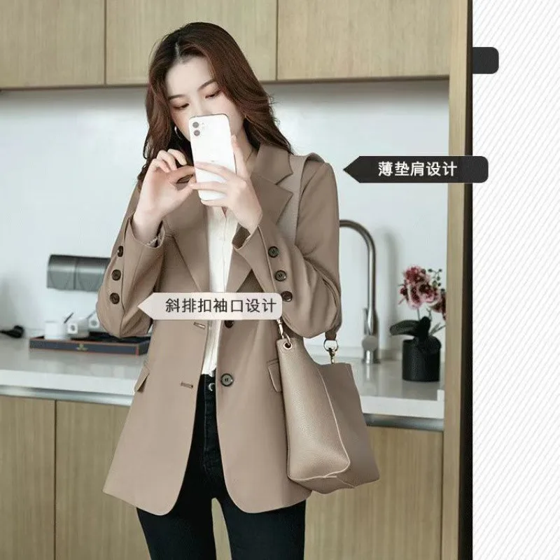 

Корейский свободный повседневный универсальный топ средней длины, модный высококачественный пиджак для женщин в весенне-осеннем стиле уличной моды.