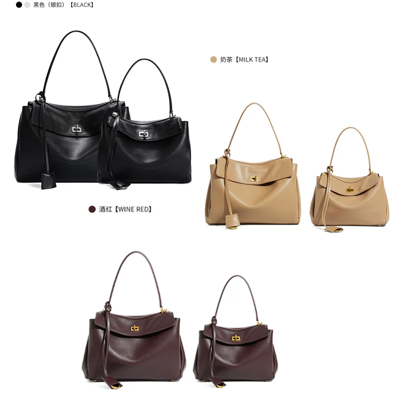 

Genuine Leather Rodeobag Large Capacity Cowhide Women's Bag with Advanced Lock Fashion High Sensibility Underarm HandBag