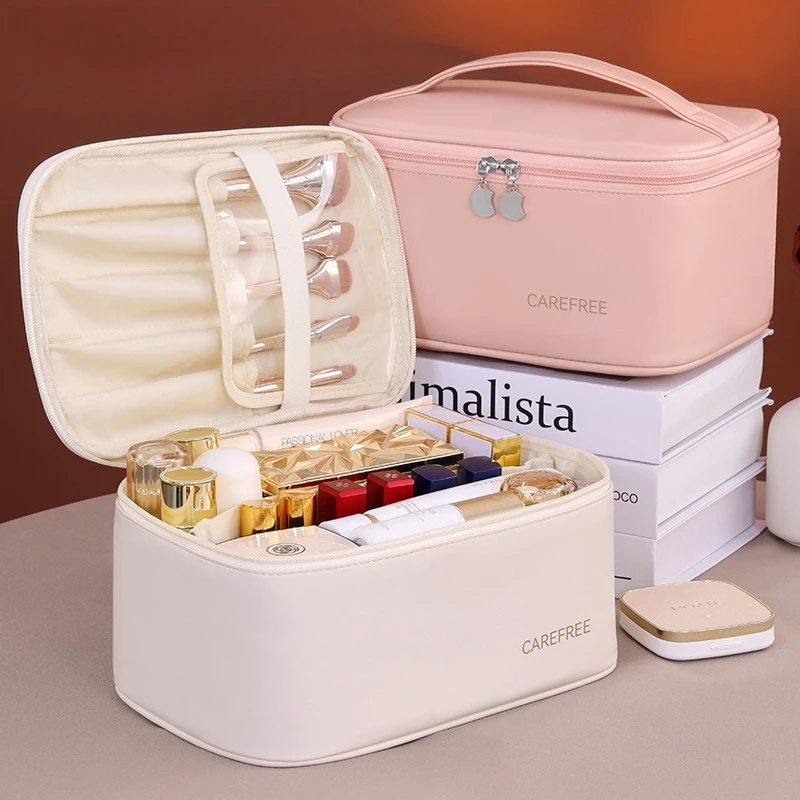 Bolsa de maquillaje de PU de lujo para mujer: organizador de cosméticos de viaje con cierre de cremallera, ideal para vacaciones y uso en regalos