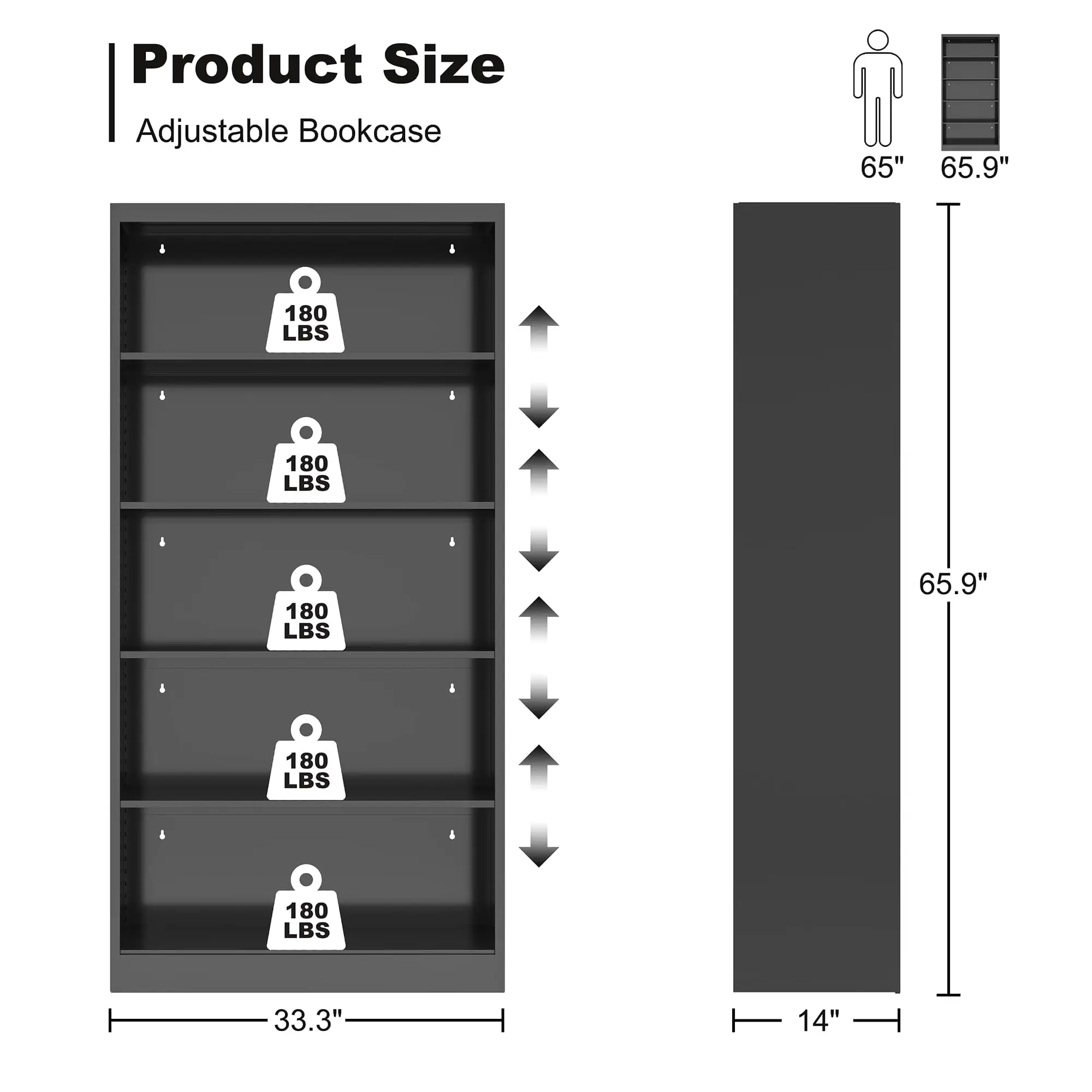 Bookshelf, Metal 5 Tier Industrial Bookshelves, 14