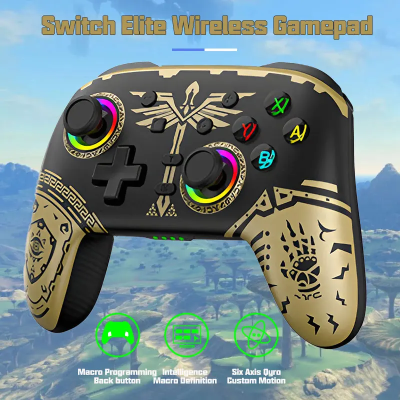 Wireless Gamepad For Switch Oled/Lite Pro Controller with Vibration & 6 axis motion Sensing Joystick with [DIY Anti-Slip Sticker
