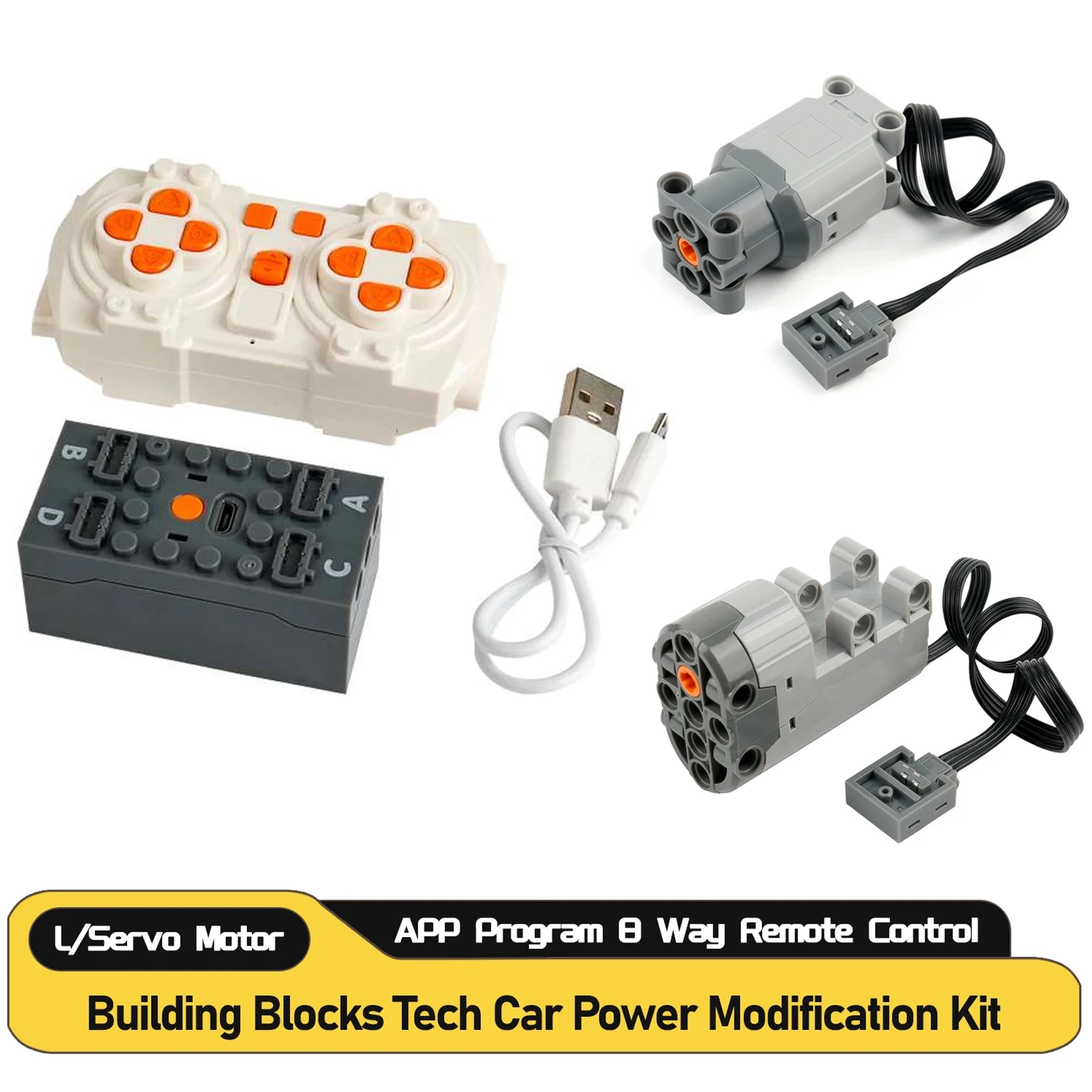 Moc 8 vias controle remoto suporte programa de aplicativo com motor l servo blocos de construção kit energia para modificação técnica energia do carro