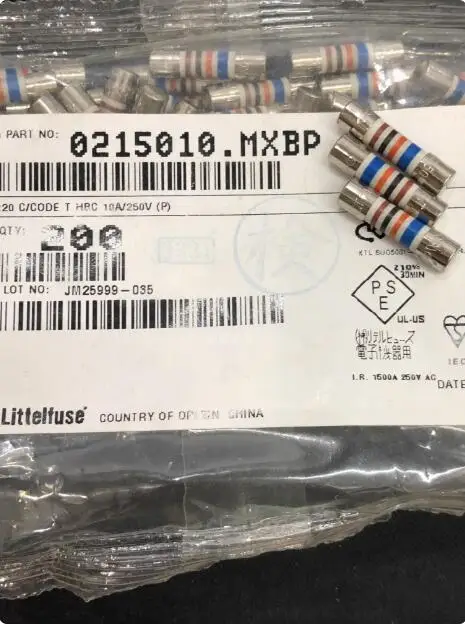 

30pcs/lot LITTELFUSE Ceramic Color Environmental Protection Insurance Wire 0215010.MXBP 250V T10A Slow Break 10A 5X20MM freeship