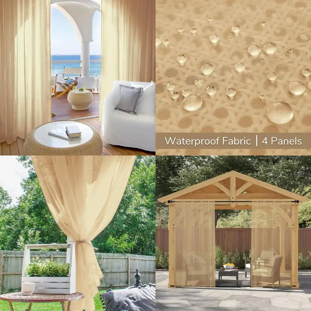 

Водонепроницаемые уличные прозрачные шторы, 4-панельная бежевая вуаль для патио, перголы, крыльца, 52x108