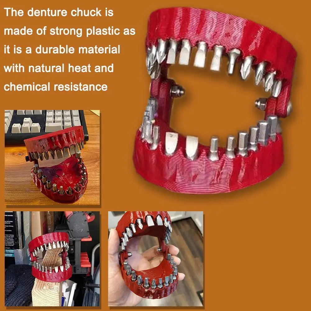 1 PCS Funny Denture Drill Bit Holder Teeth Model Design Screwdriver Bit Fits 1/4 Inch Hex Bit And Drive Bit