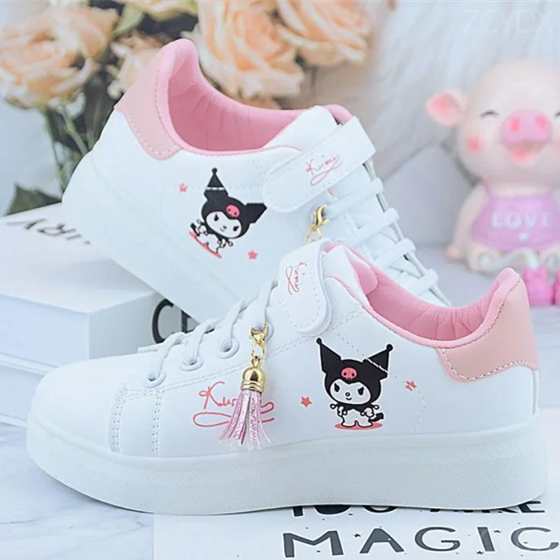 Sanrio Kuromi Women\'s Cartoon PU Leather Sneakers Kawaii Anime Girls Sports Shoes Melody Student casual running shoes Breathable