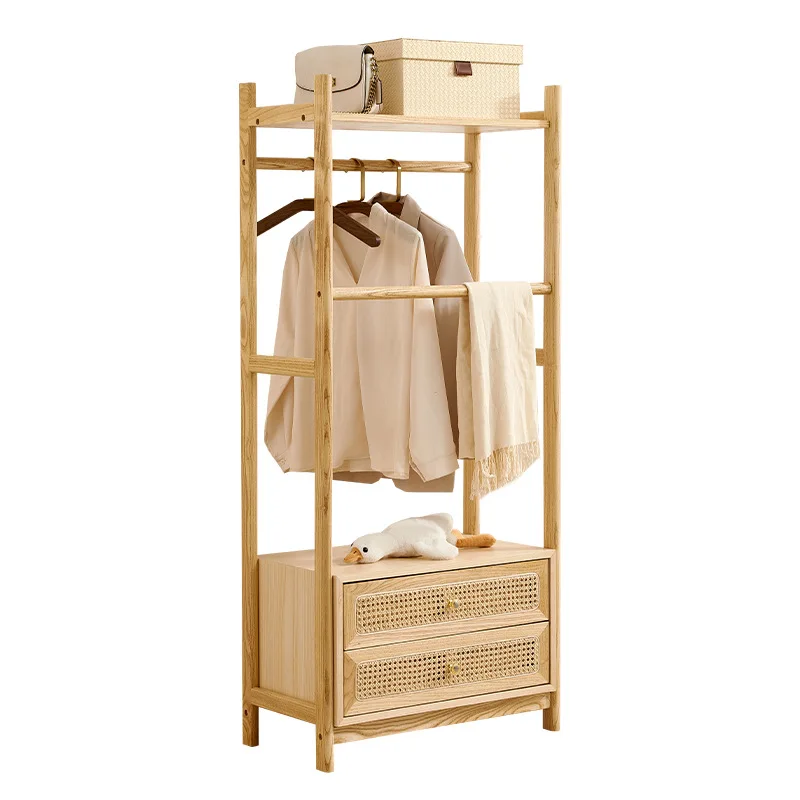 

Rattan art solid wood floor-to-ceiling hanger, Nordic simple bedroom multi-functional Japanese storage