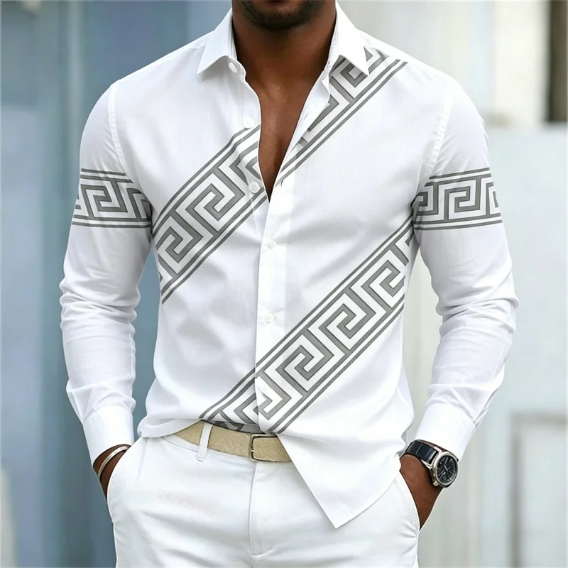 2026 New Men's Shirt with European and American Style Twill Pattern Printed Shirt, Fashionable and Casual Business Men's Clothin
