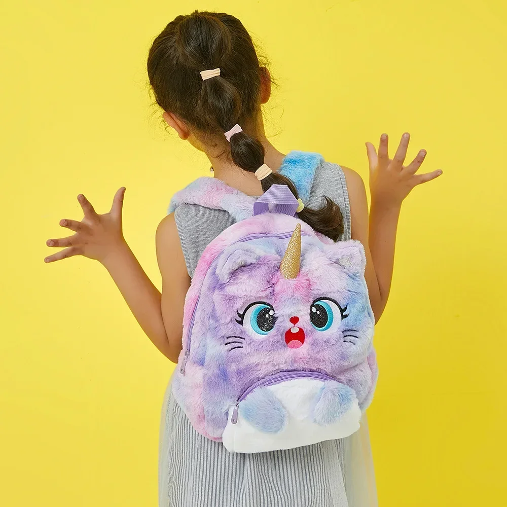 Cute Unicorn Backpack Girls Plush Colorful Cartoon Bookbags School Bags Gift For Kids Fashion Fur Backpacks Schoolbag