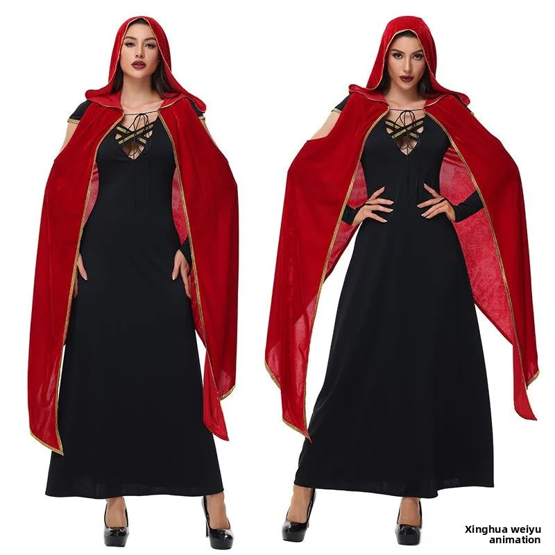 

Готический костюм для взрослых, черная накидка ведьминской ведьмы на Хэллоуин, тема, сценическое представление, традиционные китайские этнические женские...