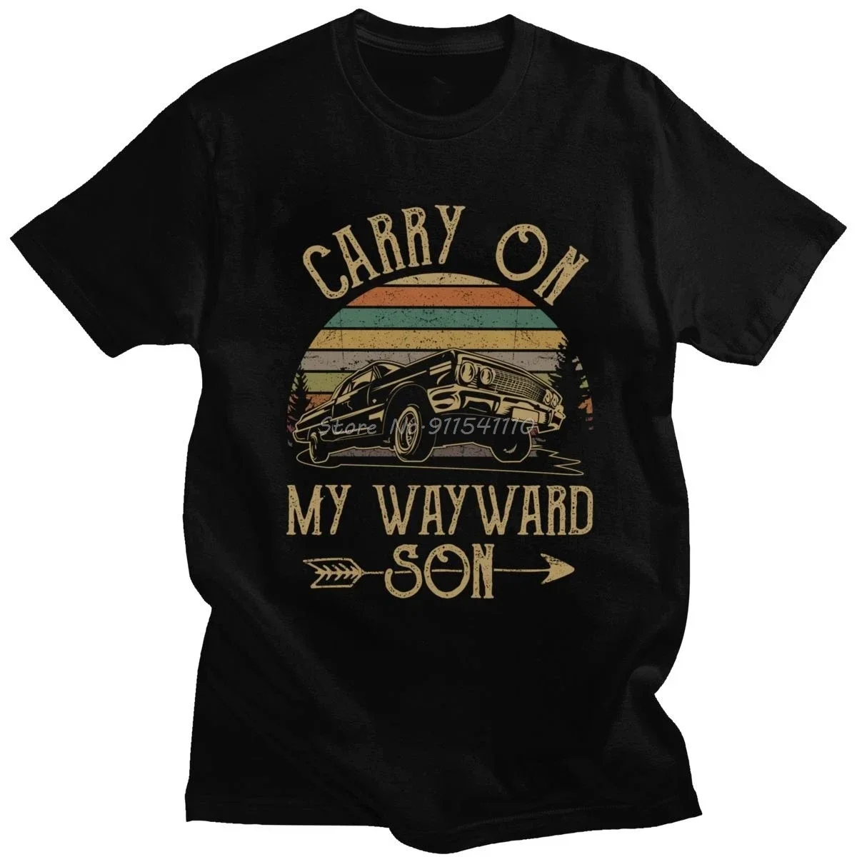 Supernatural T-Shirts Vintage Men\'s T Shirt Carry On My Wayward Son Dark Heather Unique Tee Shirt Cotton Printed Tshirt Clothing