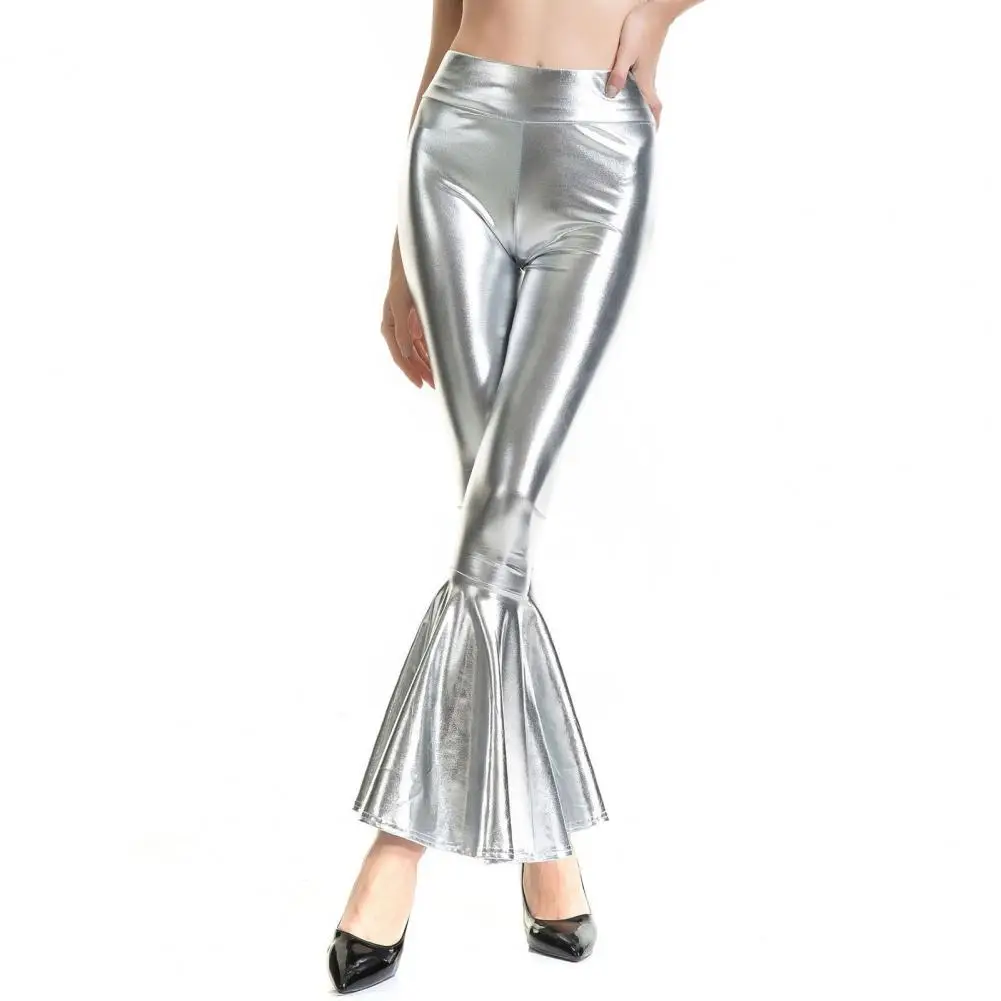 

Women Shiny Leggings Sexy Night Club Leggings Glossy Faux Leather Skinny Flared Pants with High Waist Gradient Color for Women