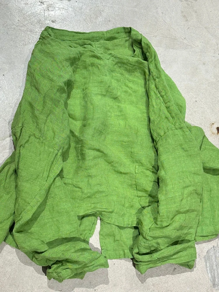 

Original Design Linen round Ne Overhead Vintage Casual Top Spring Summer Split Ba Small irt Comfortable Chinese Sle W...