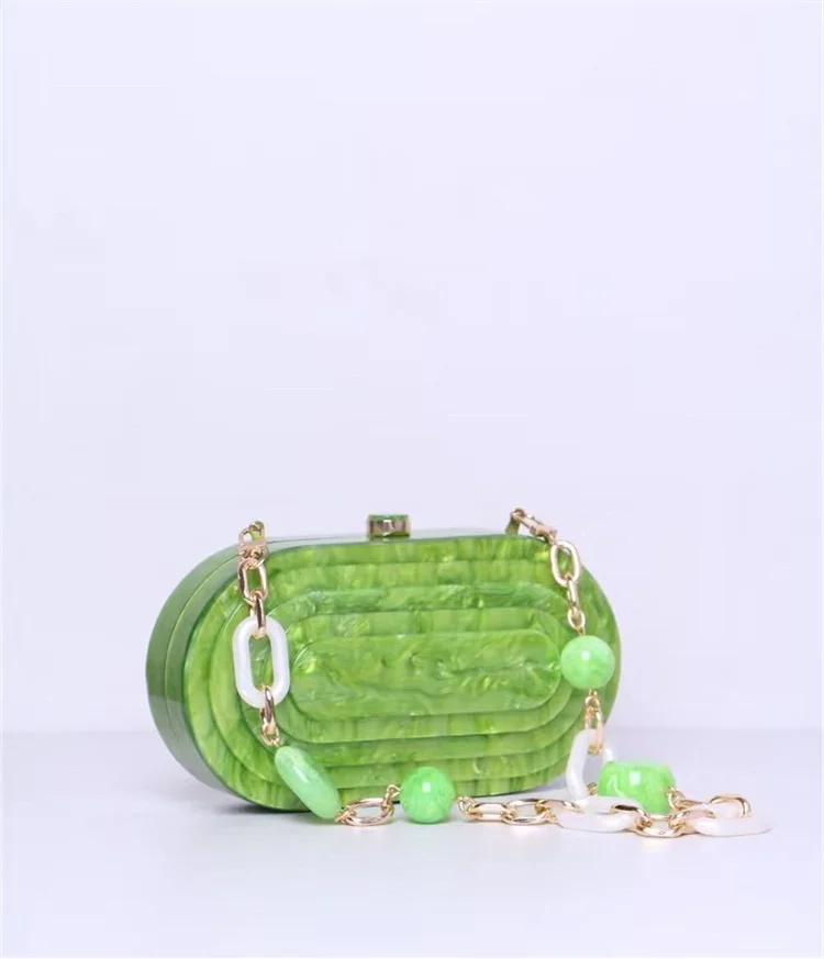 Pearl Champagne Green Acrylic Evening Bag Totes Party Clutch Purse Lady Wallet Stylish Shoulder  acrylic Chain Chic Handbag