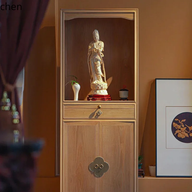 

HT black walnut solid wood Buddhist niche vertical cabinet living room household shrine offering table simple