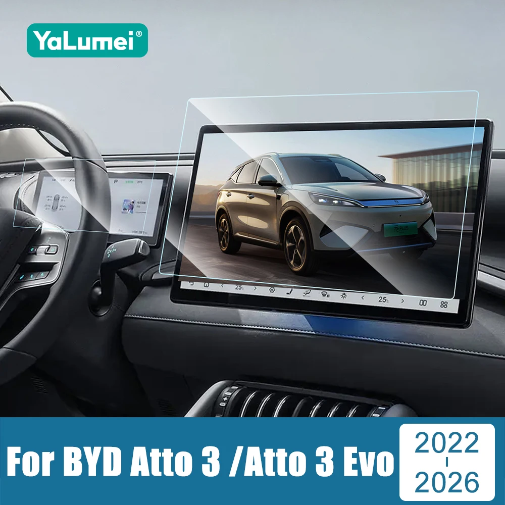 Car Tempered Glass Film For BYD Atto 3 Yuan Plus 2022-2025 Atto 3 Evo 2026 GPS Navigation Dashboard Display Screen Protector