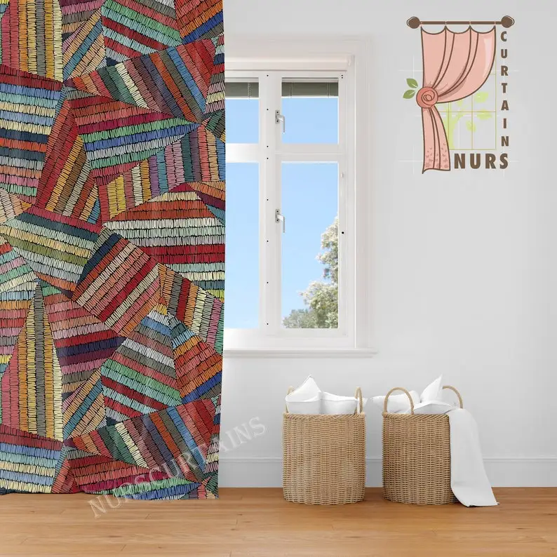 Colorful Geometric Blackout Curtain: Ethnic Patchwork Home Decor