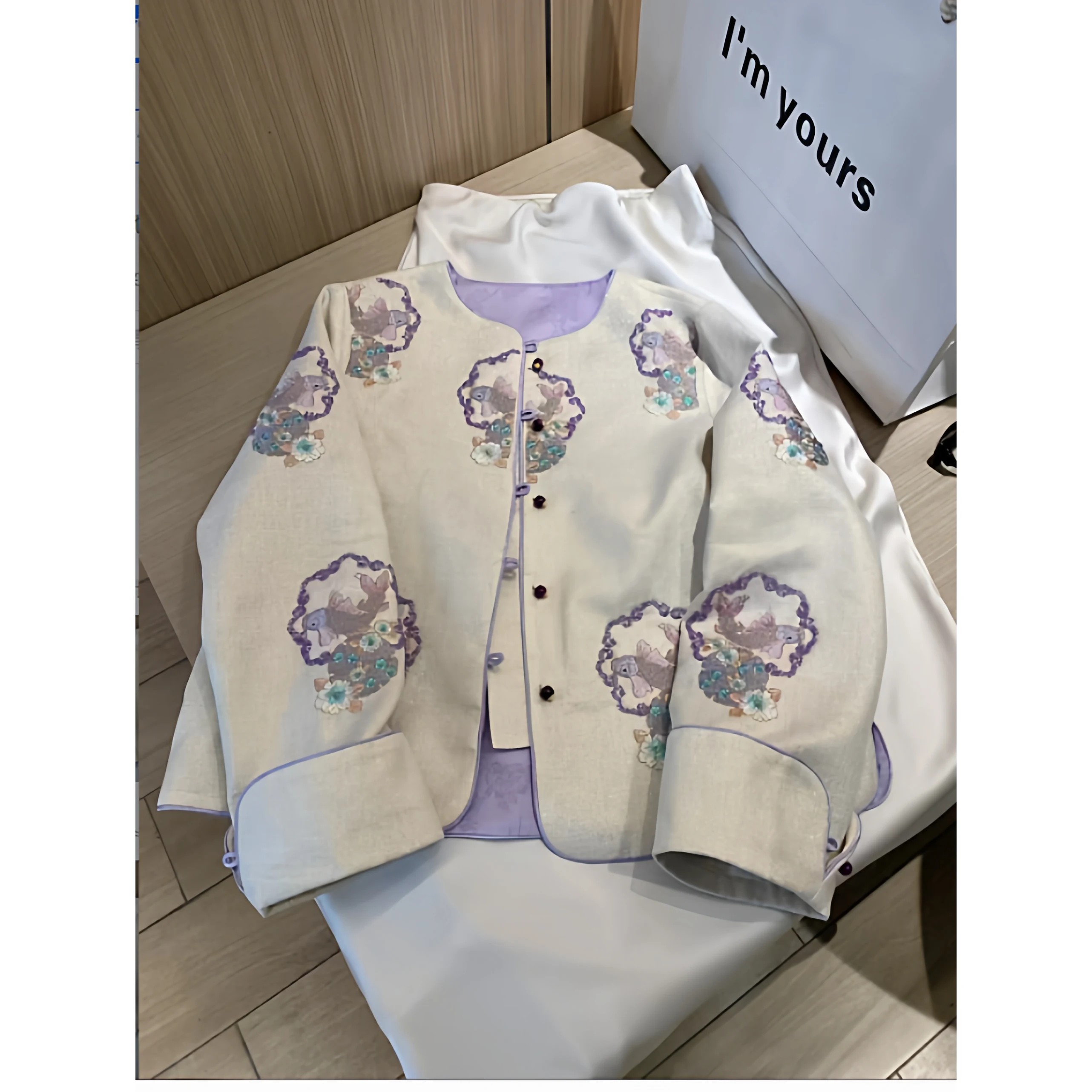 

New September Carp High-Defn Embroidery iny Bead Sle Jaet Chinese New Sle Long Sve Women's Hanfu Top