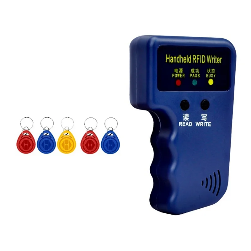 

Handheld 125Khz RFID Card Reader Writer + 5 Keyfobs Copier Writer Duplicator Programmer ID Card Copy EM4305 T5577