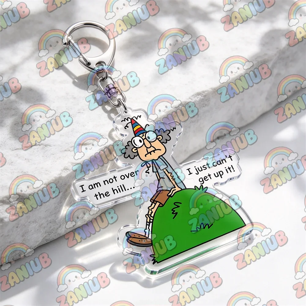 Cartoon Old Man Over The Hill Keychains for Accessories Bag Charm Growing Up Old Age Humor Key Chain Keyrings Birthday Gifts