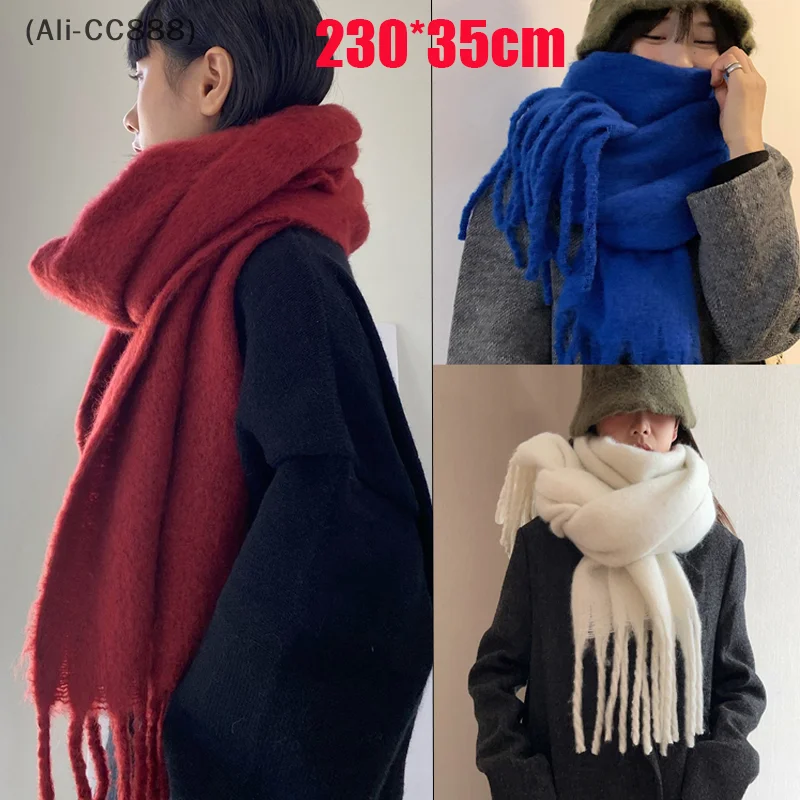 〔CC88〕230cm Solid Color Thickened and Extended Tassel Scarf for Women .Winter Korean style Trendy Versatile Shawl Scarf