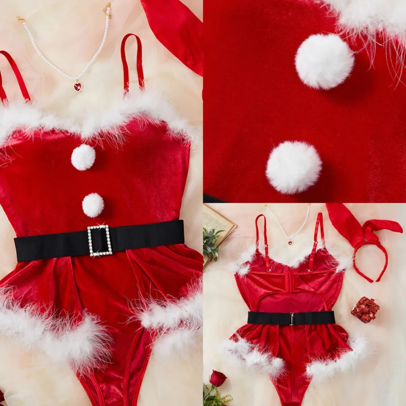 

Y2K Christmas Velvet Dresses Sexy Cosplay Costume Women A-Line Santa Outfit Red 1Pcs Velvet Holiday Party Dress Festive Set New