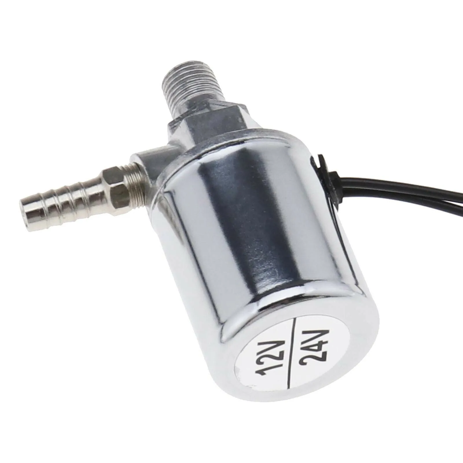 

1/4 Electric Air Solenoid Valve for 12v or 24v DC For Trucks and VANS with BARB Fitting and All Metal Chrome Housing
