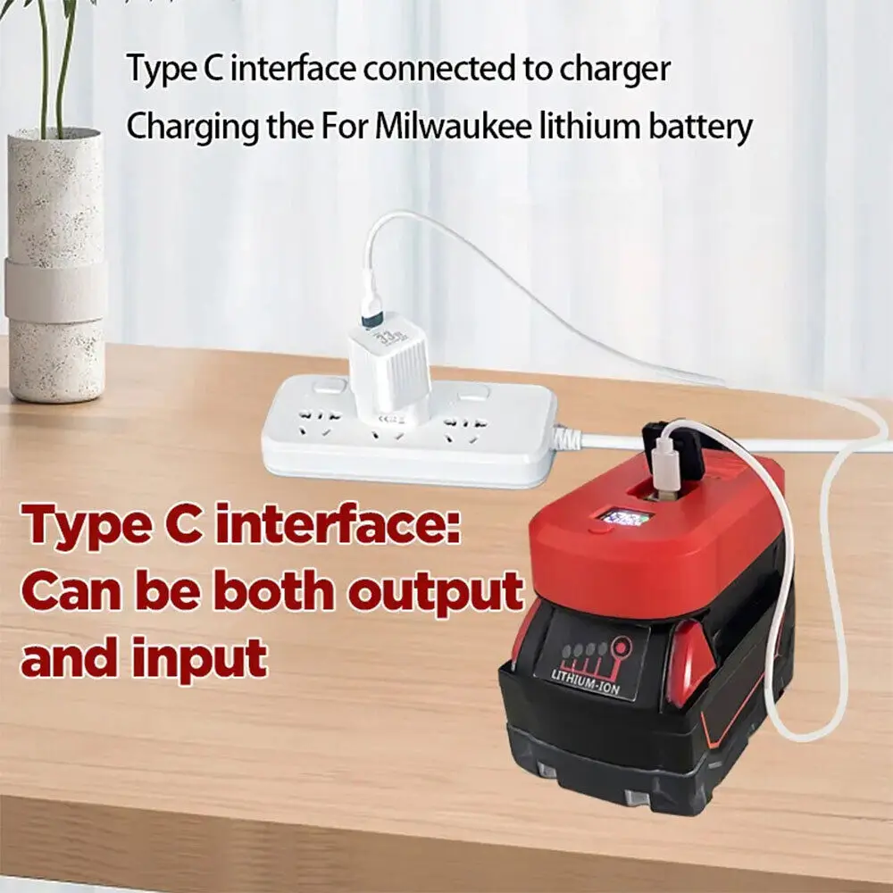 65W Power USB + Type C Fast Charger Adapter For Milwaukee 18V Li-ion Battery Charger Adapter output QC 3.0