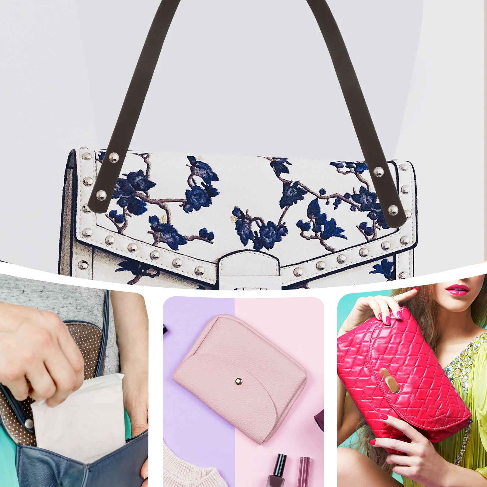 

2Pcs Tote Bag Strap Premium PU Replacement Handles Rivets Style Handbag Belt Accessories DIY for Women Ladies Deep