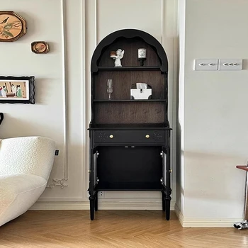 Medieval multifunctional dining side solid wood French retro designer bookcase decorative cabinet