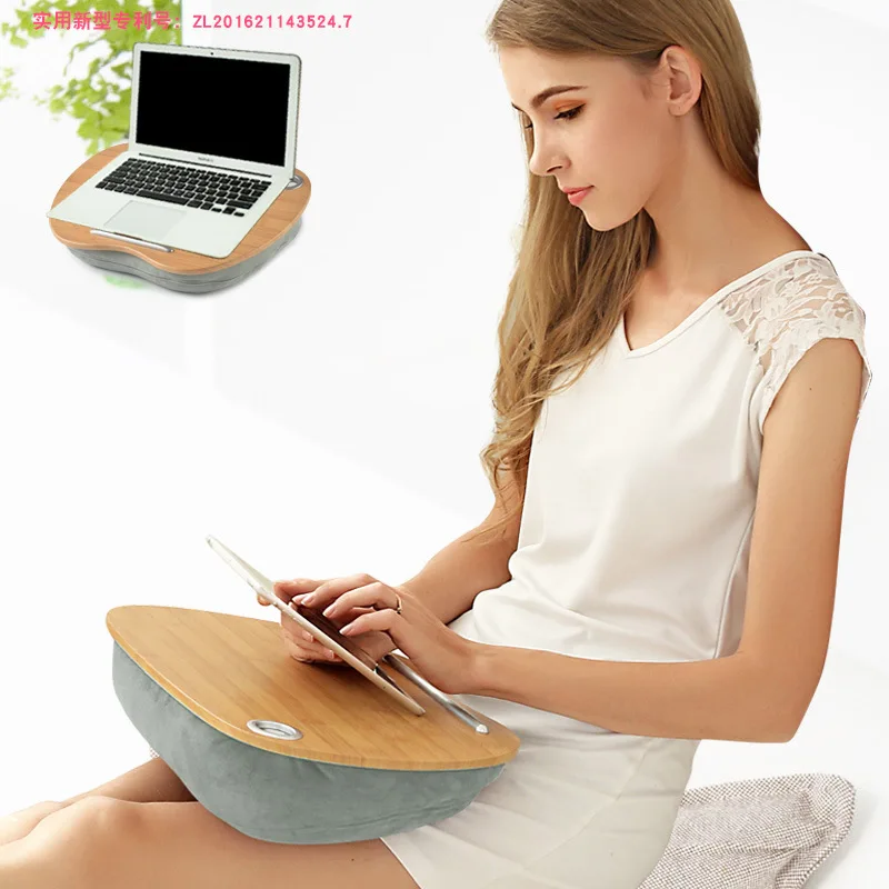 

Laptop Tablet Desk Stand Multifunction Knee Lap Desk with Nap Pillow for 14 Inch Computer Notebook Outdoor Flip Headrest