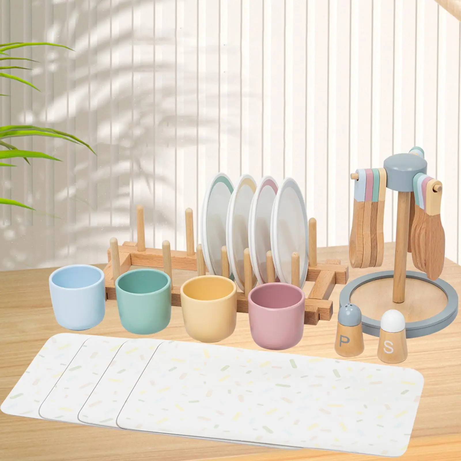 Piring Mainan Kayu, Peralatan Makan Mainan, Garpu Mainan, Peralatan Makan Mainan untuk Anak Perempuan