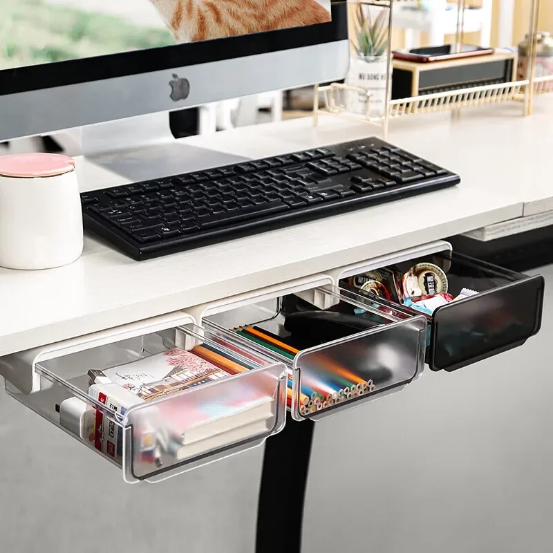 

Invisible Storage Table Shelf Storage Box New Pull Out Storage Box Hanging Under Desk Drawer Large Capacity Undertable Drawer