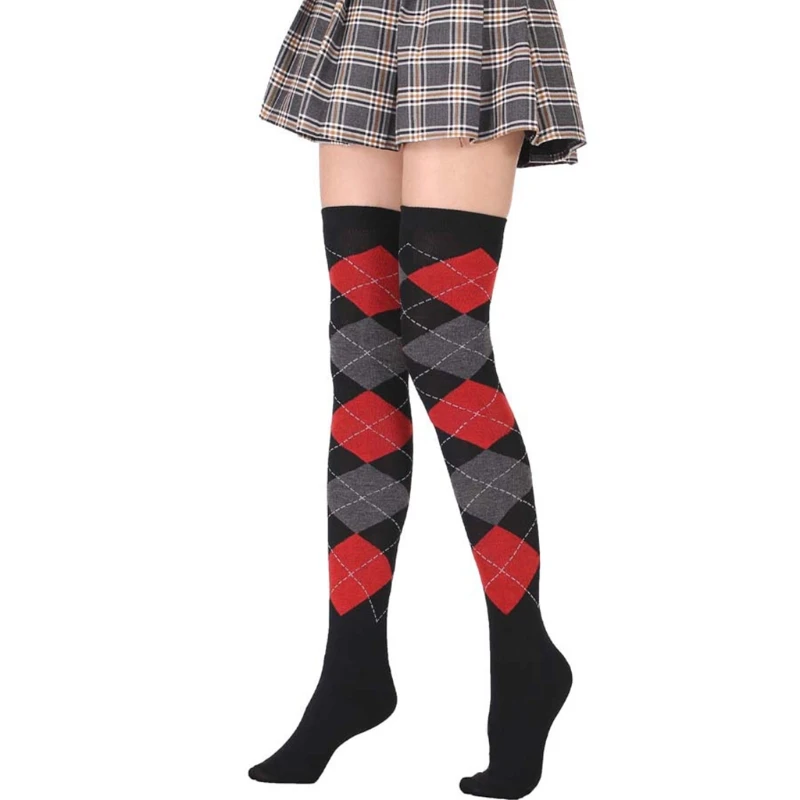 Halloween Women Thigh High Stockings Poker Card Suit Print Over Knee Long Socks