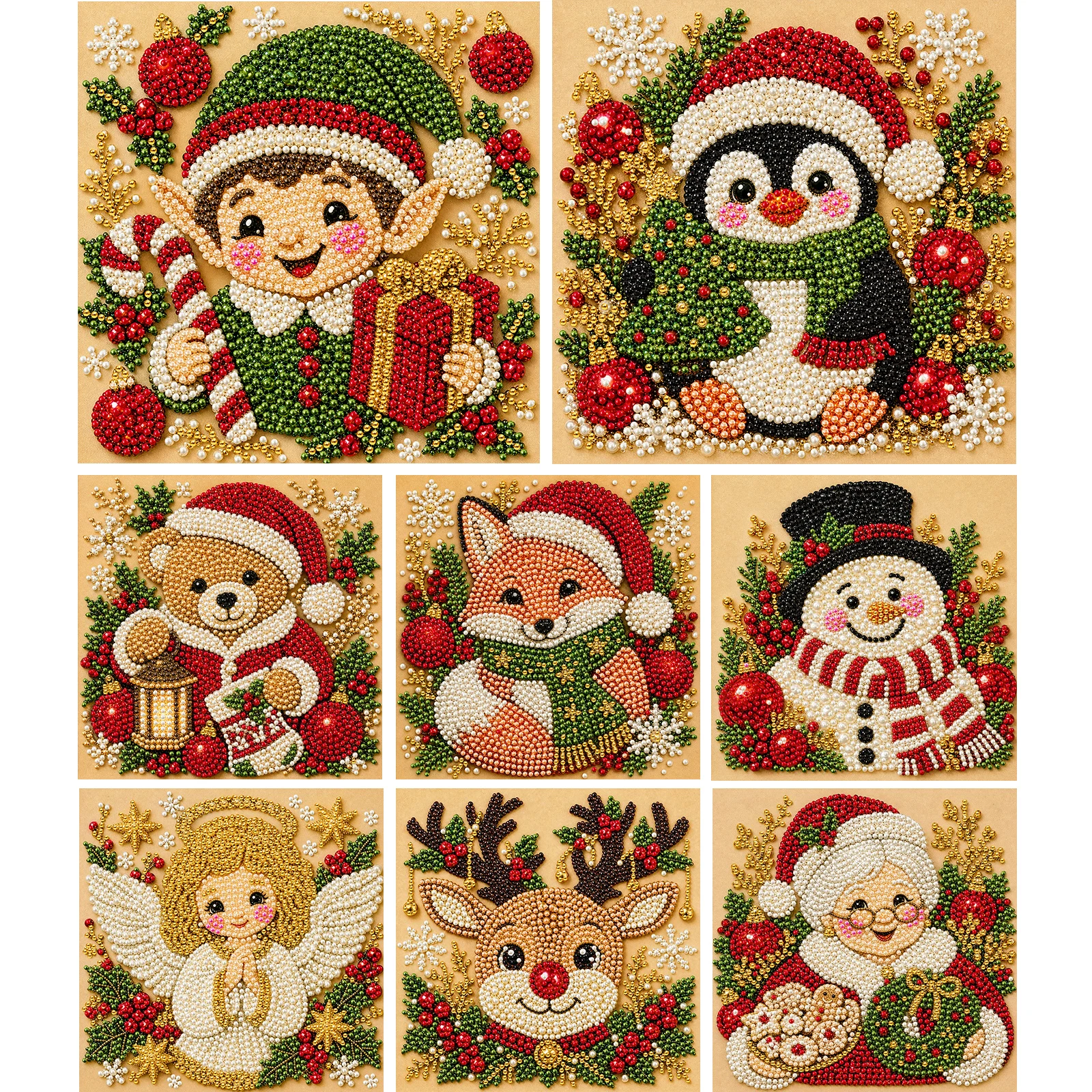 Christmas Pearl Painting DIY Kit with Frame 20x20cm Self-Adhesive Canvas 3D Bead Art Craft Adults
