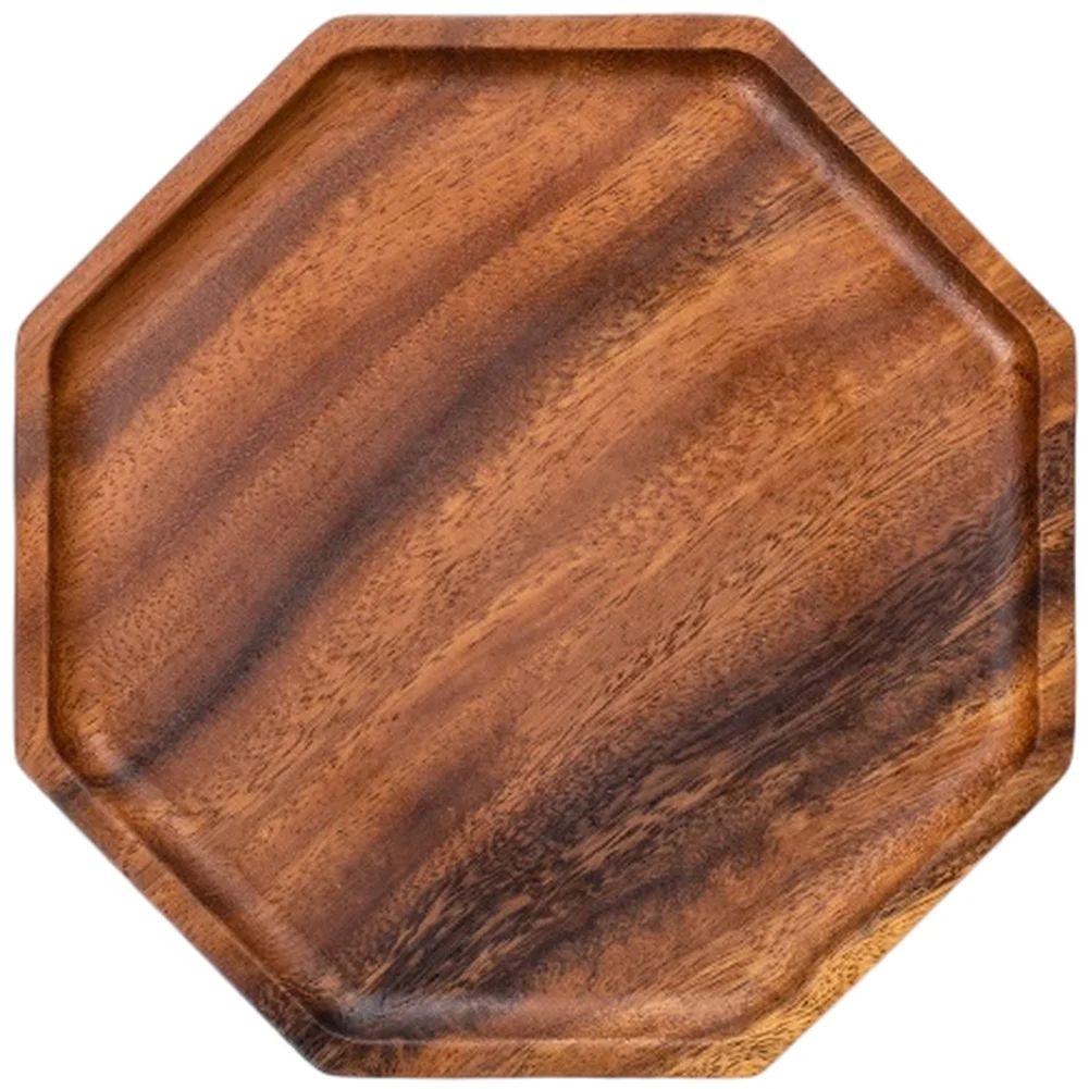 Handmade Walnut Wood Tray Featuring Octagonal Shape and Japanese Style Smooth Rounded Edges for Tea and Fruit Serving
