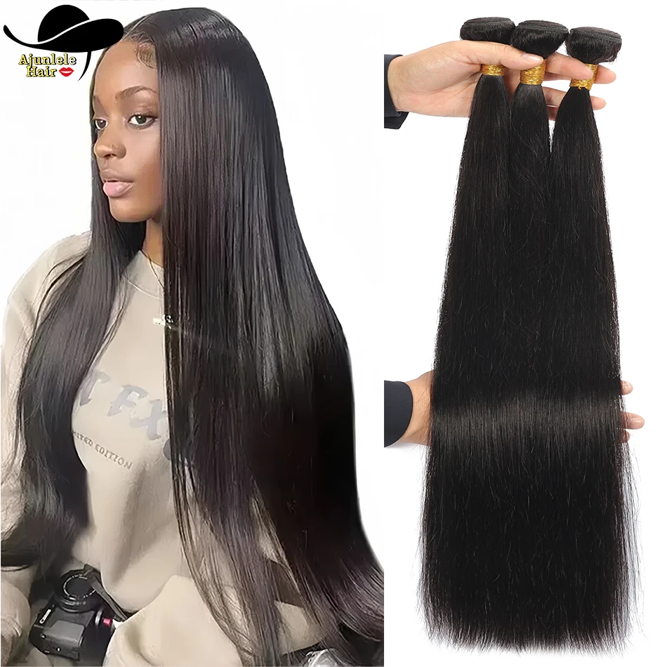 Ajunlele Hair Indian Straight Hair Bundles 10-30 Inch 100% Remy Human Hair Extensions Natural Black 1/2/3/4pcs Bundles For Women