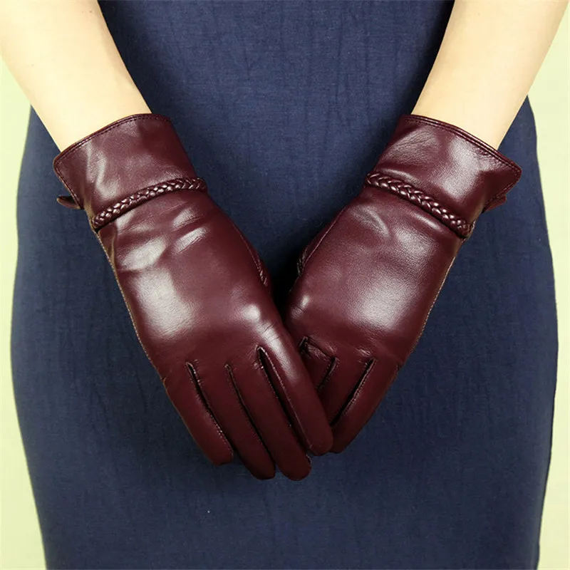 Women's Real Leather Gloves Thickened Velvet Sheepskin Fashion Simple Autumn Winter Driving Gloves for Female XC234L