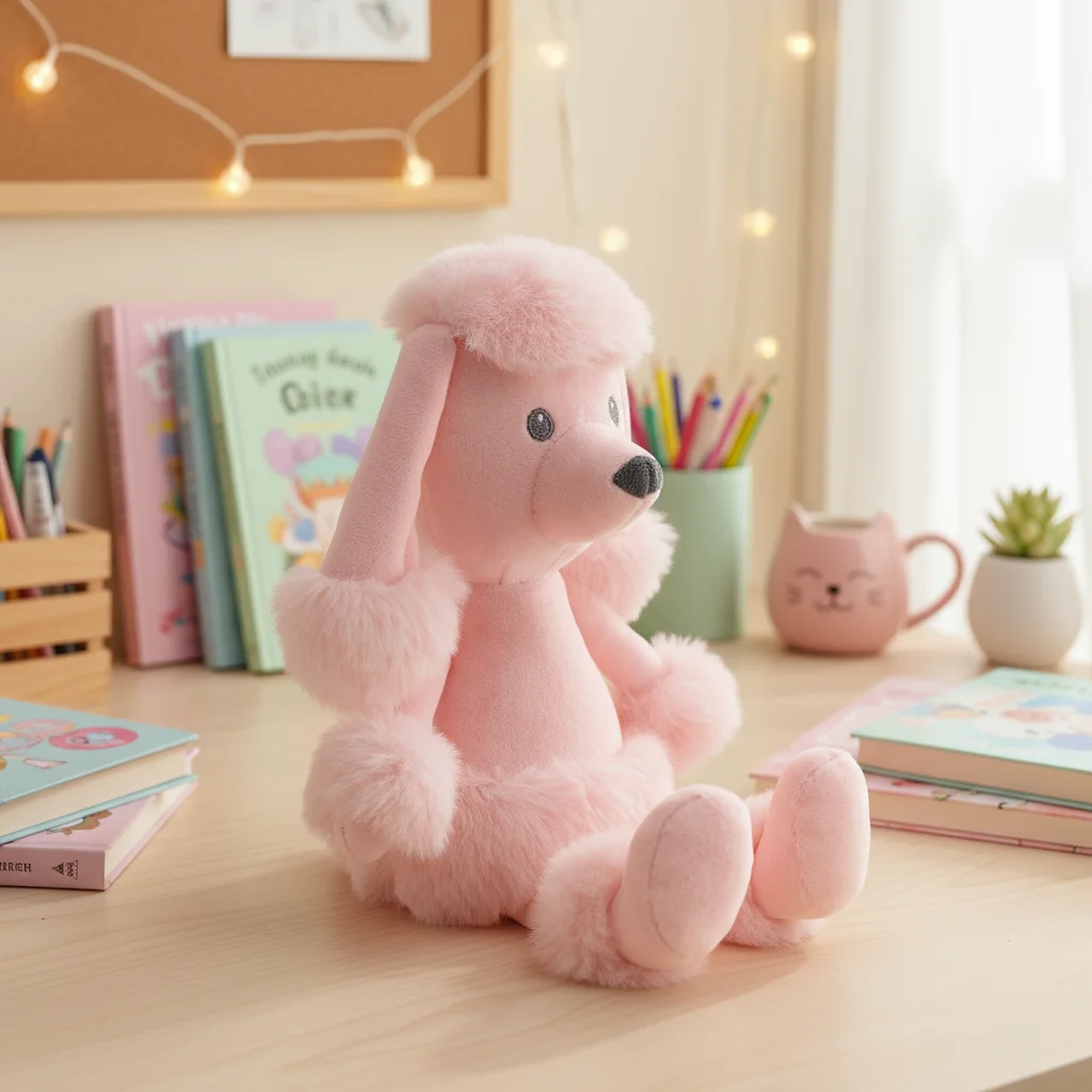Soft Pink Poodle Plush Toy Long Ears & Limbs Fluffy Stuffed Animal Doll for Kids Girls Birthday Christmas Gift Home Bedroom