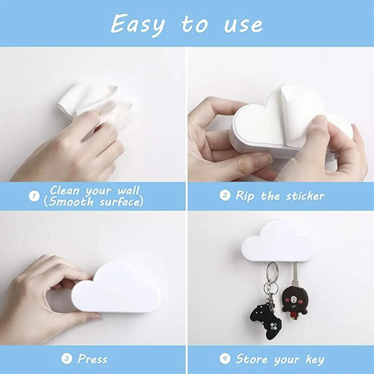 White Cloud Magnetic Key Holder  for Wall Hanger Organizer Easy to Mount  Powerful Magnets Keep Keychains Securely