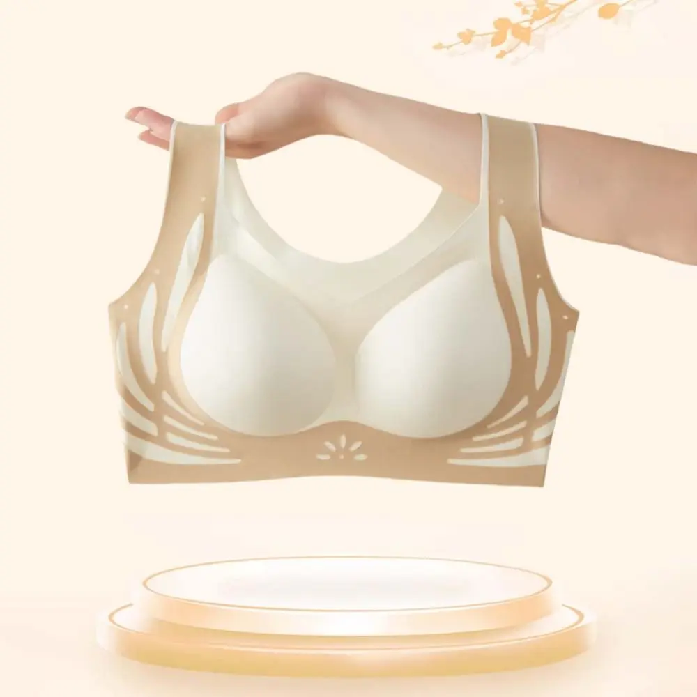 

Big Cup Wireless Deep V Bra Patchwork Shockproof Brassiere for Women No Trace Gathered Breasts Push Up Underwear Yoga