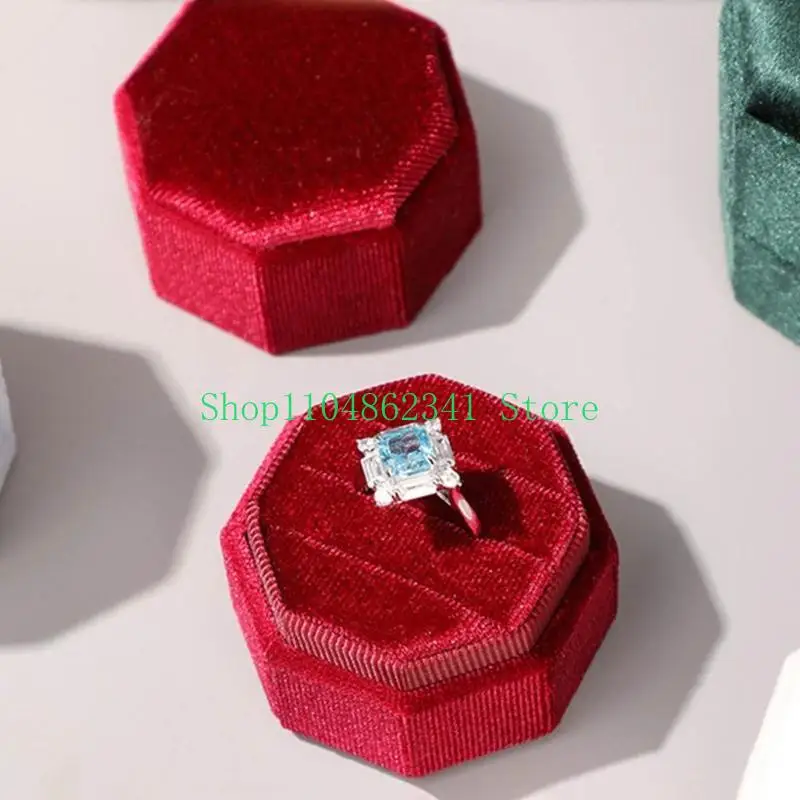 652F Octagonal Flannel Velvets Rings Box Proposal Box Suitable for Various Occasion