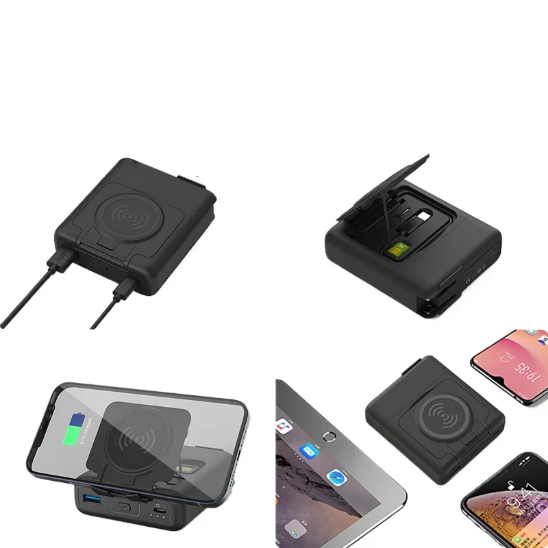 For IPhone 14 Samsung Xiaomi Powerbank Wall Adapter 4 in 1 Wireless Charging Power Bank with AC Plug  Fast Charger 10000mAh