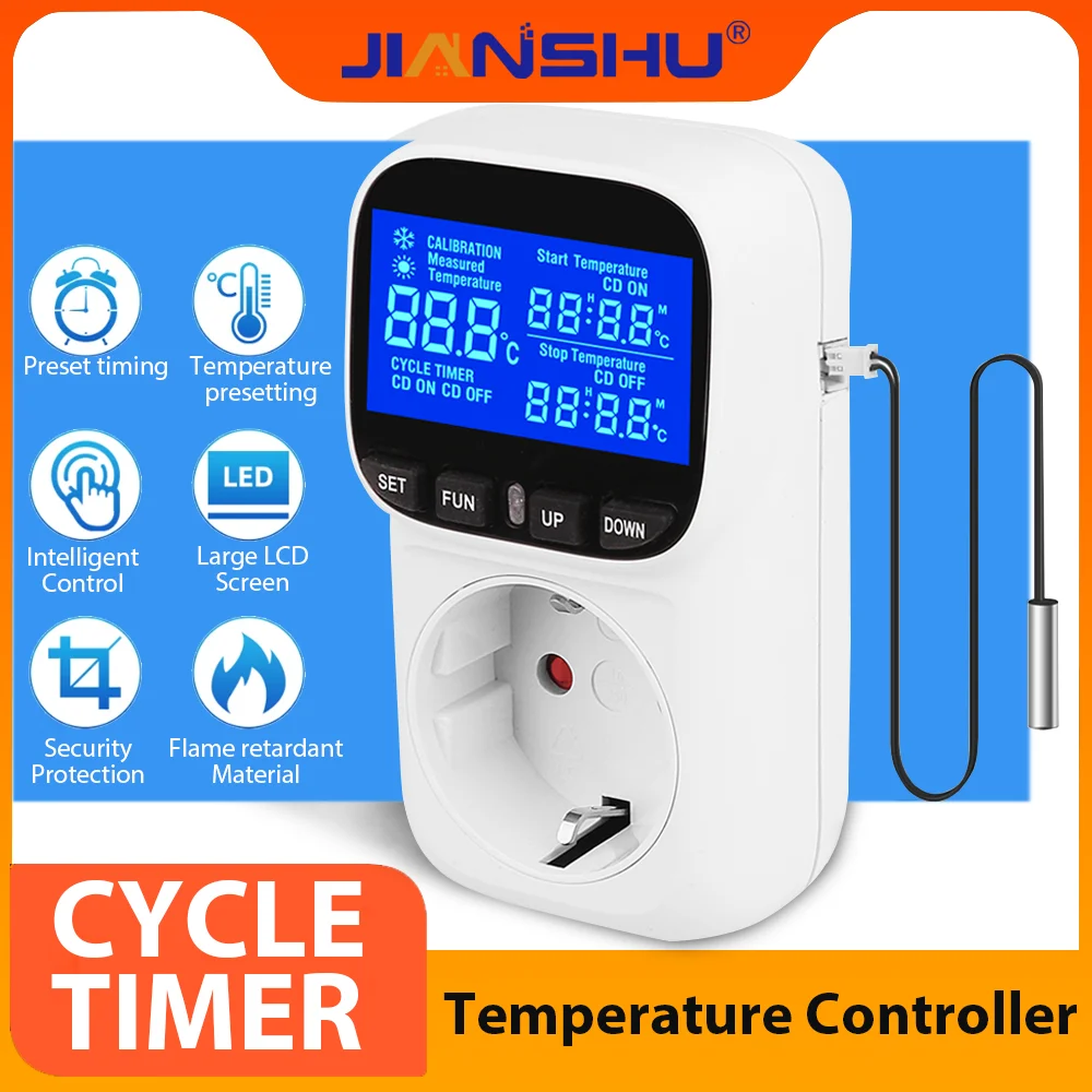 Jianshu Smart Digital Thermostat Temperature Controller Floor Heating Thermostat Socket 220V EU Plug With Temperature Sensor