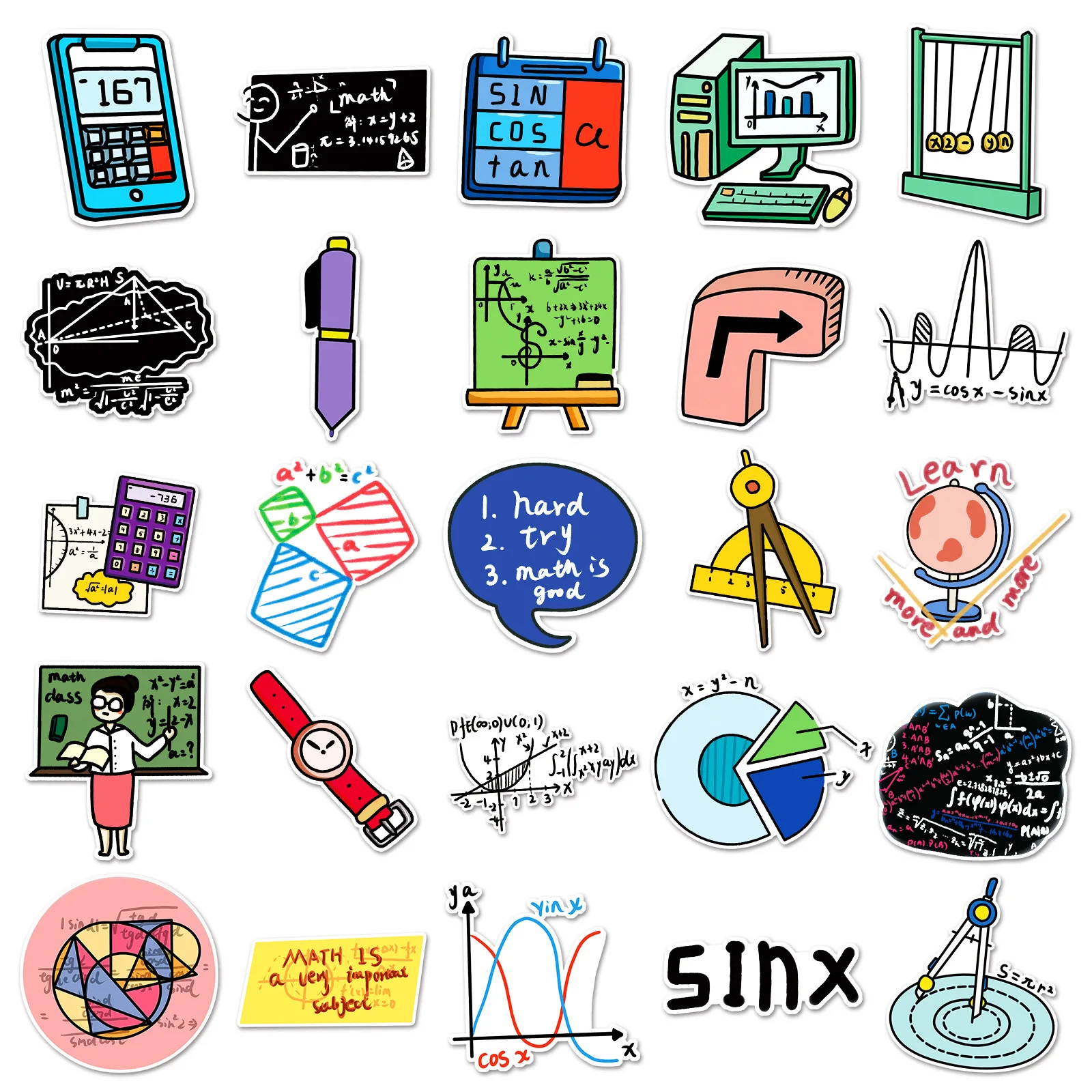 

50PCS Math Science Stickers Math Formula STEM School Graffiti Decorative Phone Case Notebook iPad Waterproof Stickers Kids Toy