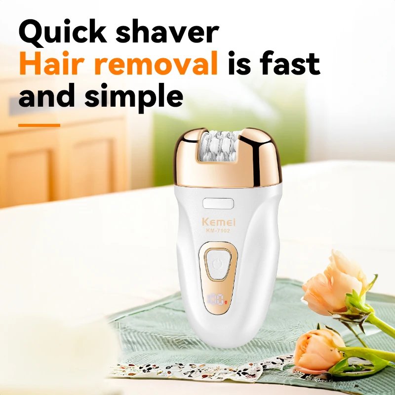 KEMEI Km-7102 3 في 1 إزالة شعر الجسم للنساء ماكينة حلاقة كهربائية لاسلكية قابلة لإعادة الشحن عبر USB للنساء ماكينة إزالة الشعر