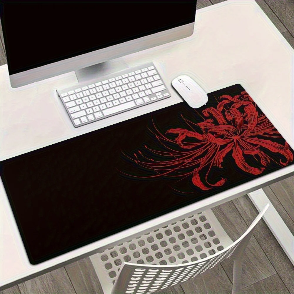 1PC Red Spider Lily Print Large Non-Slip Rubber Base Gaming Mouse Pad Washable Cloth Surface Desk Mat for Office & Home