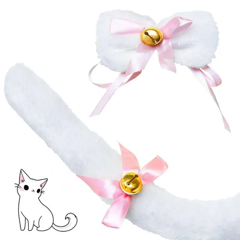 Halloween Party Cosplay Accessories Set Plush for Cat Ear Headband Tail Bowtie