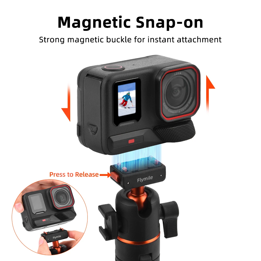 Flymile Stativ für Insta360 X6/X5/Ace Pro 2 Kamera, Verstellbares Stativ, Selfie-Stick mit Schnellverschluss-Adapter-Zubehör – Detail 4