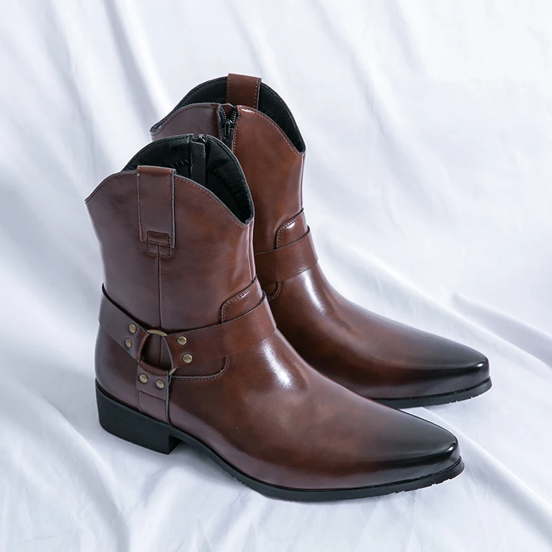 Men's Leather Shoes, British Sleeve, Retro Handcrafted High-Top Business Leather Boots